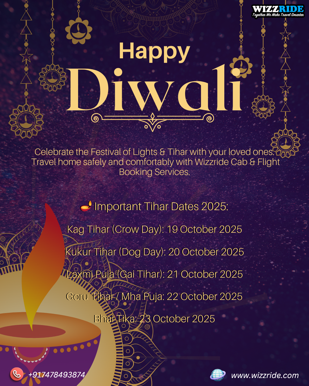 Celebrate Diwali & Tihar 2025 with Wizzride: Seamless Cab and Flight Booking Amid the Festive Rush